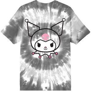 Kuromi Character Face Men's Black Spiral Tie-Dye Crew Neck Short Sleeve T-shirt - 1 of 1