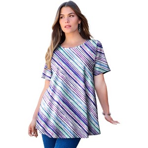 Roaman's Plus Size Cotton Ultimate Swing Tee With Keyhole Back - 1 of 4
