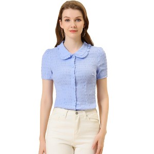 INSPIRE CHIC Women's Sweet Ruffle Trim Peter Pan Collar Button-Down Shirt - 1 of 4