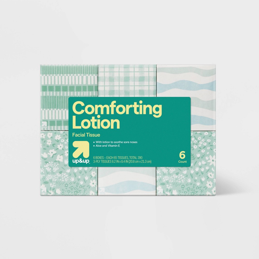 Facial Tissue with Lotion 3-Ply - 6pk/65ct - up&up™: Square Container, 65 Sheets per Pack