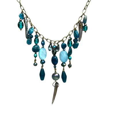 Michelle Marie Boutique's  Gemstone Cluster Bib Necklace  Tiger Eye, Blue Agate, African Turquoise, Amazonite