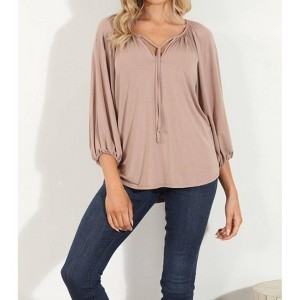Women's Cupro Stretch Split Neck Top - Veronica M - 1 of 4
