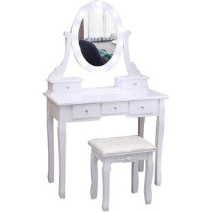 Vanity Desk, Girls Vanity Set with Lighted Mirror and Stool, Makeup Table with 5 Drawers,Vanity Dressing Table - 1 of 4