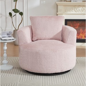 Lyngins Compressible Swivel Accent Chair with Wood Base,Upholstered Swivel Living Room Chair with Armrest,Faux Fur Sofa Chair for Bedroom - 1 of 4