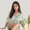 Anna-Kaci Lounge Women's Satin Pajama Set with Lace Trim Short Sleeve Button Top and Elastic Waist Shorts - 3 of 4