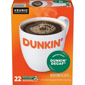 Dunkin' Dunkin' Decaf Medium Roast Coffee  - Keurig K-Cup Pods - 22ct - 1 of 4