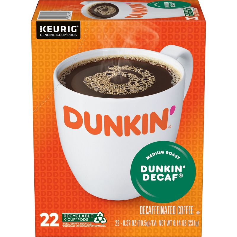 Dunkin&#39; Dunkin&#39; Decaf Medium Roast Coffee  - Keurig K-Cup Pods - 22ct, 1 of 12