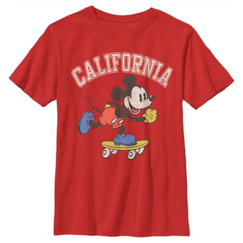 Boy's Disney Mickey Mouse California Skateboard T-Shirt - Red - Medium