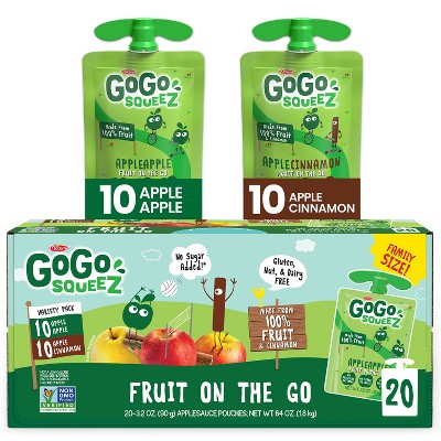 GoGo squeeZ Applesauce and Fruit Puree Variety Pack, Apple & Cinnamon - 3.2oz/20ct