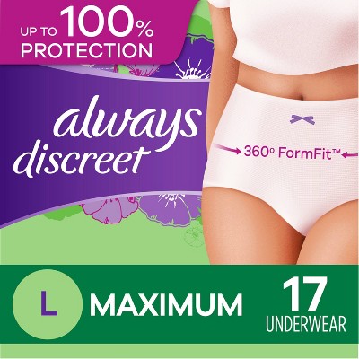 Always Discreet Incontinence & Postpartum Incontinence Underwear for Women - Maximum Absorbency - Large - 17ct