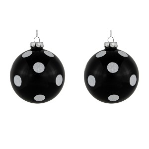 Northlight Polka Dot Christmas Glass Ball Ornaments - 4" - Black and White - Set of 2 - 1 of 4