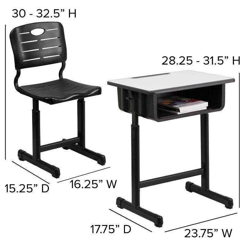 Flash Furniture Nila Adjustable Height Student Desk and Chair with Black Pedestal Frame - Set of 3, 4 of 11