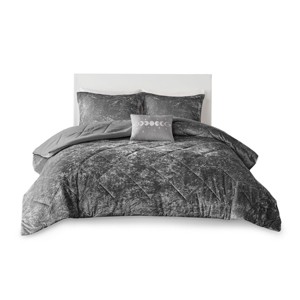 GlasFlength Bedding Sets King Cal King Velvet Comforter Set with Throw Pillow Minimalist Versatile Sleek For Urban Apartments, Gray, - 1 of 4