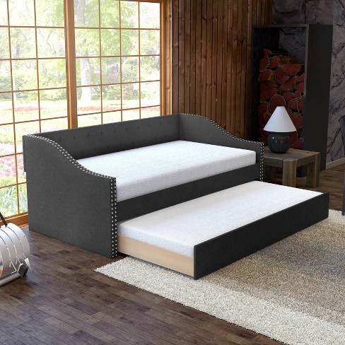 Espresso Comfort Faux Leather Upholstered Twin Slat Daybed Day Bed with Trundle 