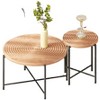 NicBex Natural 2-Piece Round Coffee Table & End Table Set,Distressed Wood Design & Black Metal Legs,Center Table for Living Room - 4 of 4