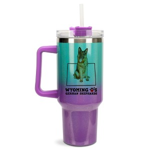 Elanze Designs The Cowboy State Wyoming Loves German Shepherds Purple and Teal Double Wall Stainless Steel Insulated Travel Tumbler with Lid and - 1 of 4
