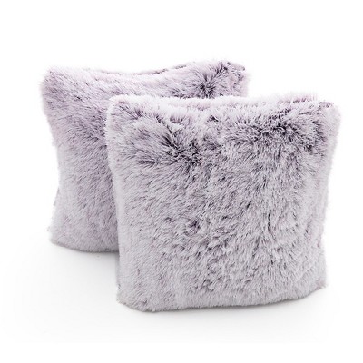 Purple Faux Fur 18" Square Shaggy Throw Pillow Set