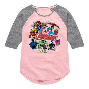 Girls' - Marvel - Avengers Stickers Style Shirt Tail Raglan Graphic T-shirt - 1 of 3