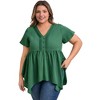 Women's Plus Size Pintuck Textured Button Decor V Neck Short Sleeve Asymmetric Hem Summer Babydoll Blouses - GRACE & GRANDEUR - 4 of 4