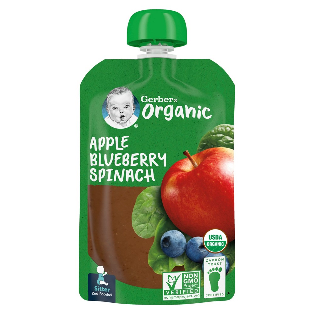 Photos - Baby Food Gerber Organic 2nd Foods Apple Blueberry & Spinach  Pouch - 3.5oz 
