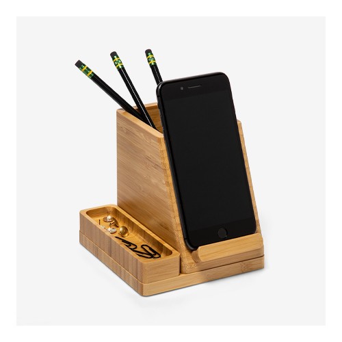 Small Bamboo Desk Storage & 5V/2.4A 2-Port USB-A Qi Wireless Charger - Project 62™