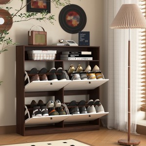 TIRAMISUBEST Shoe Storage Cabinet with 4 Flip Drawers - Walnut Mobile File Cabinet - 1 of 4