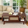 MAYEERTY 44-Inch Dark Walnut Modern Square Wooden Coffee Table - With Rattan Drawer for Living Room - 3 of 4
