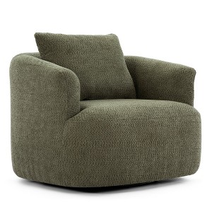 38" Swivel Barrel Accent Chair with Upholstered Boucle and Throw Pillow, Modern Swivel Chair Sofa for Living Room,Swivel Chair for Office-Koiai - 1 of 4