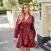 Women's Red Tartan Plaid Blouson Sleeves Wrap Dress - Cupshe - 3 of 4