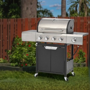 Okak Stainless Steel Propane Grill with 3/4 Burners, Bbq Grill with Side Burner and 2 Cabinet Doors, Outdoor Grill for BBQ, Camping - 1 of 4