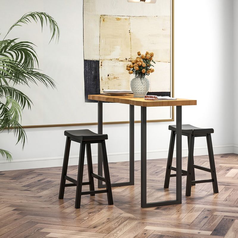 Costway Set of 2 Saddle Bar Stools Counter Height Dining Chairs with Wooden Legs Black/Grey, 4 of 10