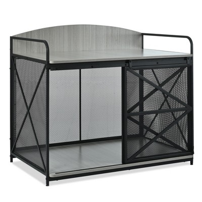 FURNIinspire Pet Crates and Houses, Dog Crate Furniture with Sliding Doors and Storage Shelves for Big Medium Size, Black, 42.8"*27.3"*36.6"