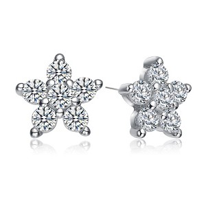 Elegant White Gold-Plated Star-Shaped Earrings Adorned with Clear Cubic Zirconia for a Sparkling and Celestial Touch - 1 of 2