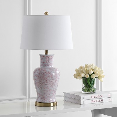 Calli Pink and White Ceramic Table Lamp Set with Brass Base