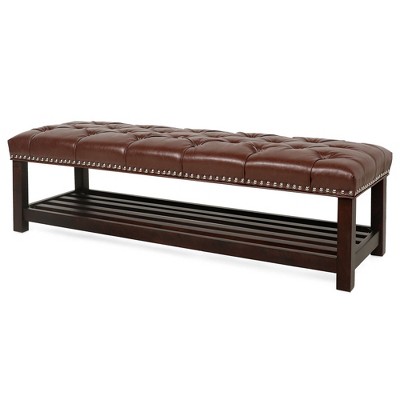 NicBex Modern 60" Bedroom Bench Leather Accent Stool with Button Tufted and Open Shelf for Entryway and Living Room