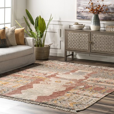 Southwestern Tasseled Red 8' x 10' Jute-Polyester Area Rug