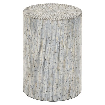 Wood and Shell Tile Round Stool Accent Table Silver - Olivia & May