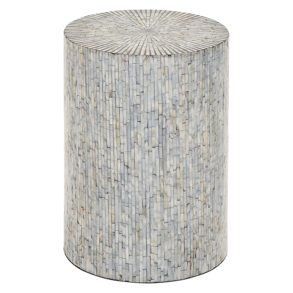 Photos - Coffee Table Wood and Shell Tile Round Stool Accent Table Silver - Olivia & May