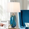 Possini Euro Design Pablo Modern Table Lamp 27" Tall Blue Art Glass with Table Top Dimmer Fabric Drum Shade for Bedroom Living Room Bedside Office - 2 of 4