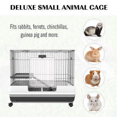 Black 2-Level Small Animal Cage with Wheels and Removable Tray