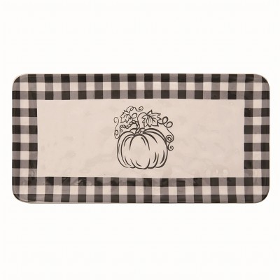 Transpac Ceramic White Harvest Buffalo Check Pumpkin Tray