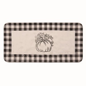 Transpac Dolomite 12.25 in. White Autumn Buffalo Check and Pumpkin Tray - 1 of 2