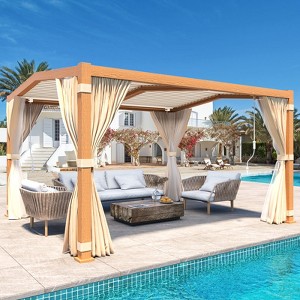 EROMMY 11x13ft Louvered Pergola with Adjustable Rainproof Roof, Wood Grain Outdoor Aluminum Pergola for Patio, Lawn & Garden - 1 of 4