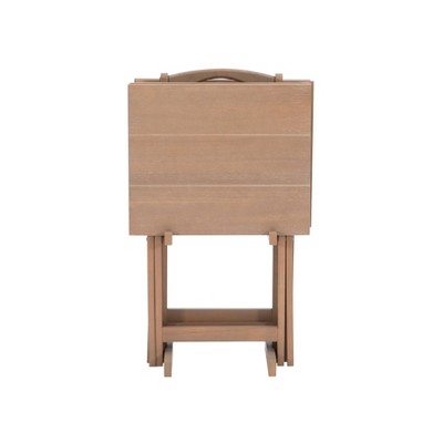 Elegant Gray Acacia 4-Piece Tray Table Set with Stand