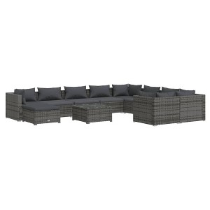 vidaXL Garden Lounge Set Poly rattan: Grey, Cushion: Anthracite - 1 of 4