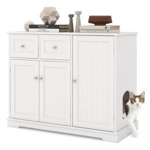 Costway Cat Litter Box Enclosure with 2 Drawers 3 Doors Anti-Toppling Devices Storage - 1 of 4