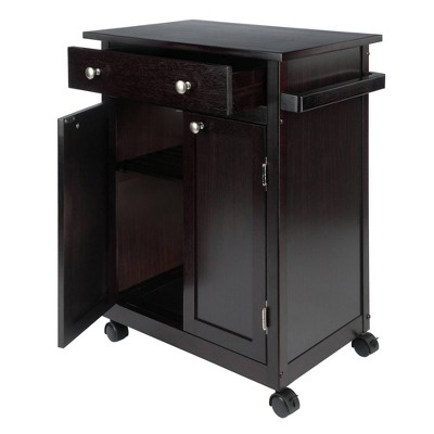 Transitional Espresso Wood Kitchen Cart with Storage and Towel Bar