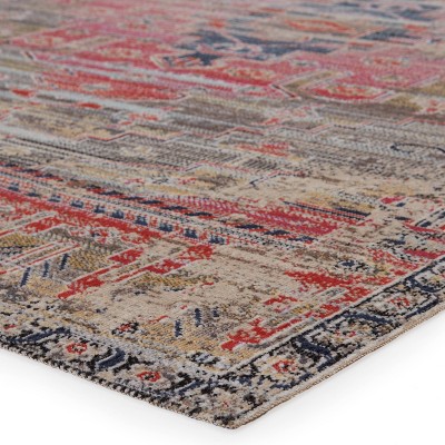 5'3" x 7'6" Pink and Blue Synthetic Medallion Area Rug