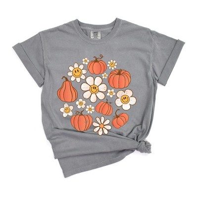 Simply Sage Market Women's Circle Pumpkin Flowers Short Sleeve Garment Dyed Tee
