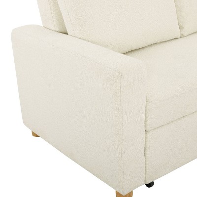 Ivory Boucle Full Size Convertible Sleeper Sofa with Wood Legs